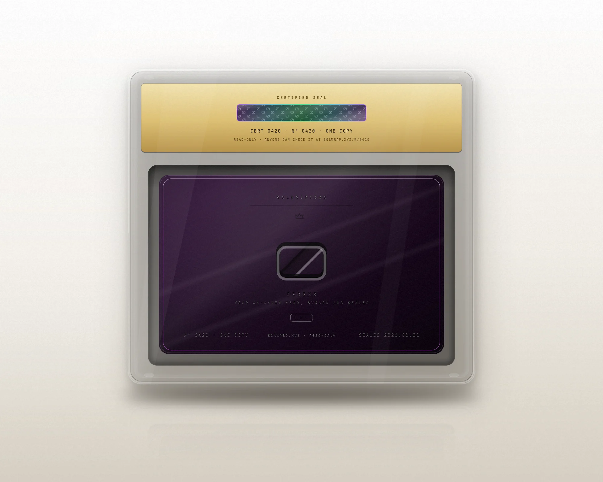 Degens, the sealed case seen from the back